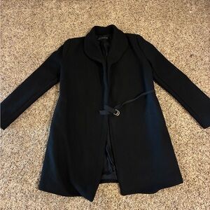 Zara Woman Wool look Black Women's Coat with Belt mid length collar pockets XS